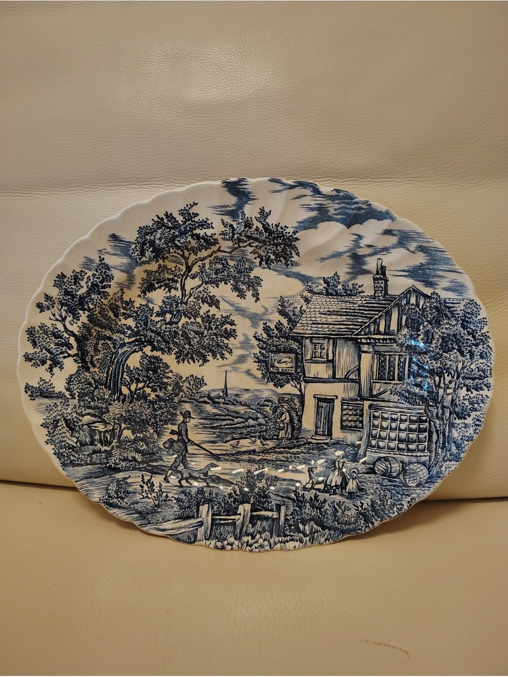 The Hunter Blue Franciscan Staffordshire Oval 12.5”x10” Plate Platter England .